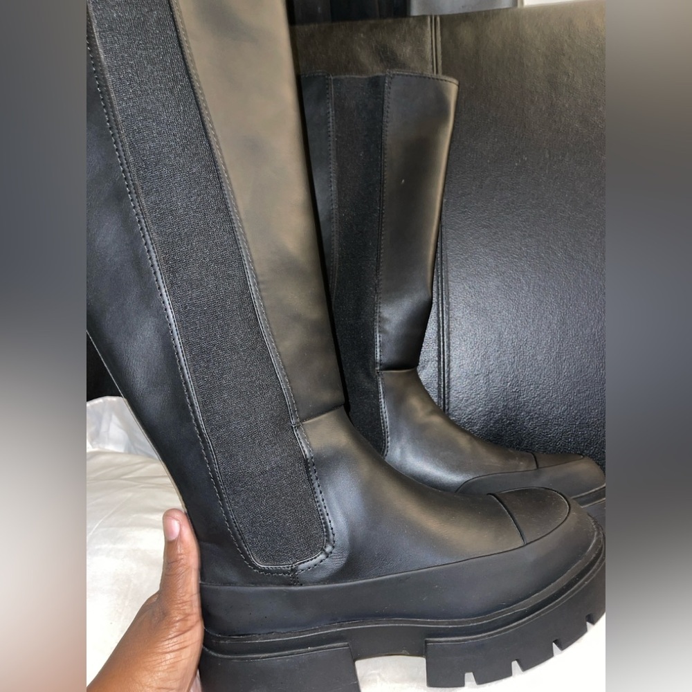 H&M Combat Moto Black Women's Knee-High Boots - Picture 2 of 8